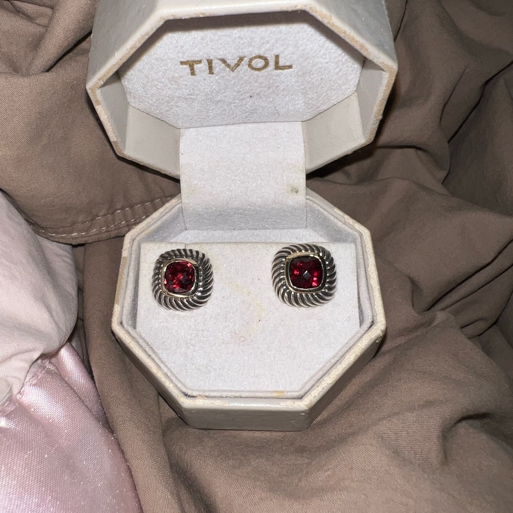 David Yurman Sterling & 14K Gold Rhodolite 14mm Cable Stud Earrings